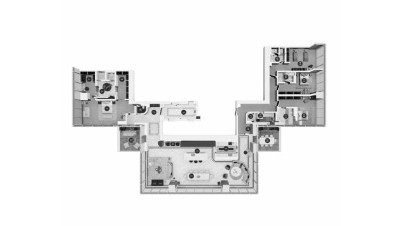 Планировка квартиры 4 спальни в ЖК Waldorf Astoria Residences № 11009 (2D)